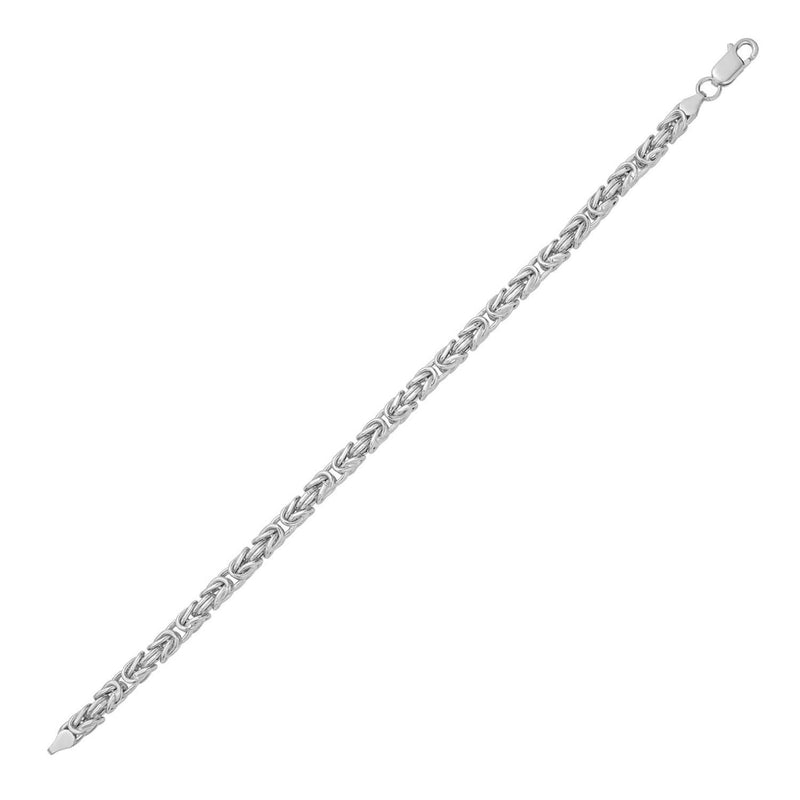 Sterling Silver Rhodium Plated Lite Square Byzantine Chain (4.20 mm) Rhodium plated sterling silver Byzantine chain with 4.20 mm square woven links