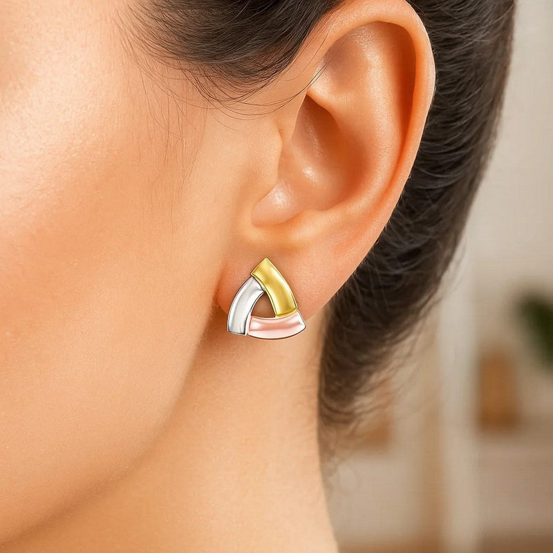 14k Tri-Color Gold Triangular Open Style Post Earrings Product Image