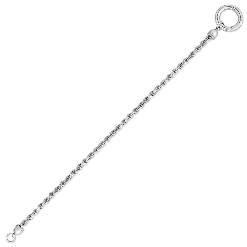 Sterling Silver Rhodium Plated Fancy Push Lock Rope Chain Bracelet (3.40 mm) Sterling silver rhodium plated rope chain bracelet with push lock clasp, 3.40 mm