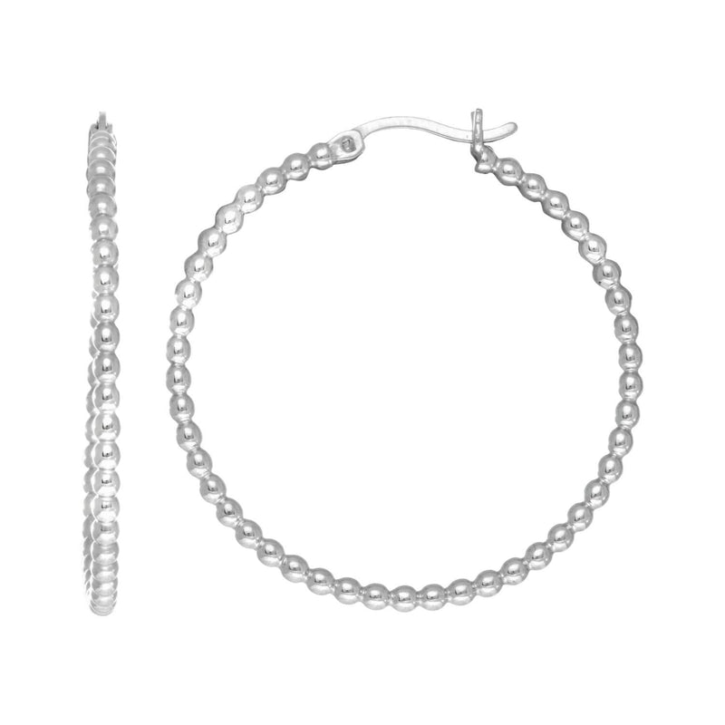 Sterling Silver Medium Bead Hoop Earrings 925 sterling silver medium beaded hoop earrings with polished bead detail