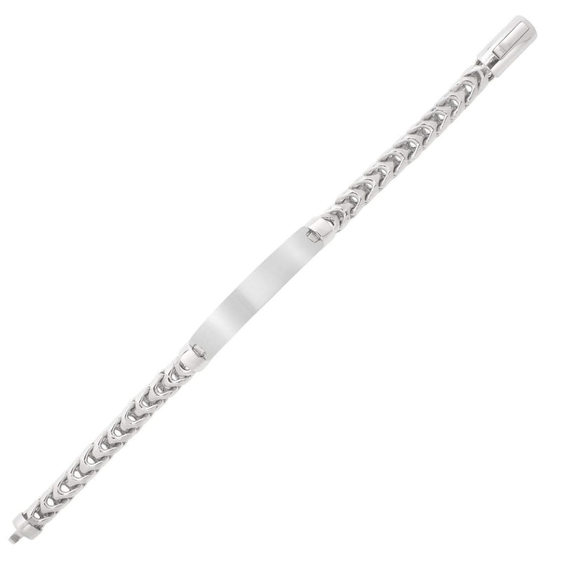 Sterling Silver Rhodium Plated Woven Link ID Bracelet Sterling silver rhodium plated woven link ID bracelet with center engraving plate