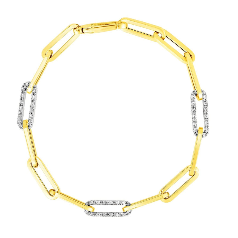 14k Yellow Gold 7 1/2 inch Paperclip Chain Bracelet with Three Diamond Links (2.00 mm) 14K yellow gold paperclip bracelet with three diamond links