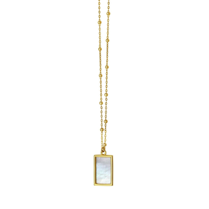 MOP Geometric Gem Rectangle Necklace in 14K Yellow Gold 14K yellow gold rectangle necklace with mother-of-pearl and geometric gold accents