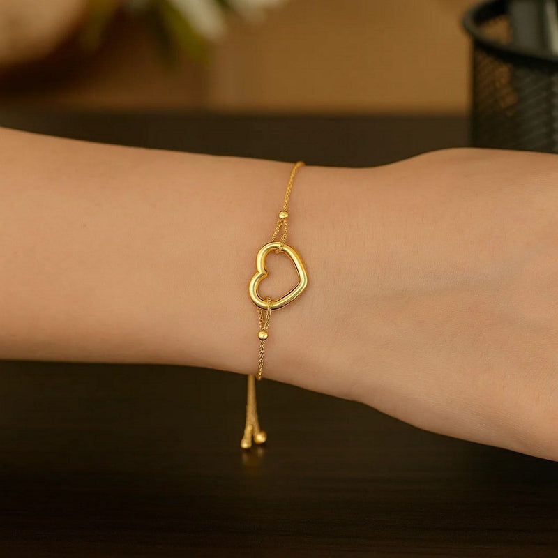 Adjustable Bracelet with Shiny Open Heart in 14k Yellow Gold (1.00 mm) Product Image