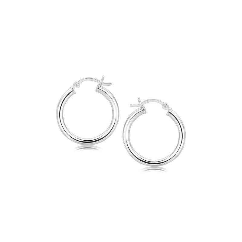 Sterling Silver Polished Hoop Motif Earrings with Rhodium Plating (3x20mm) Product Image