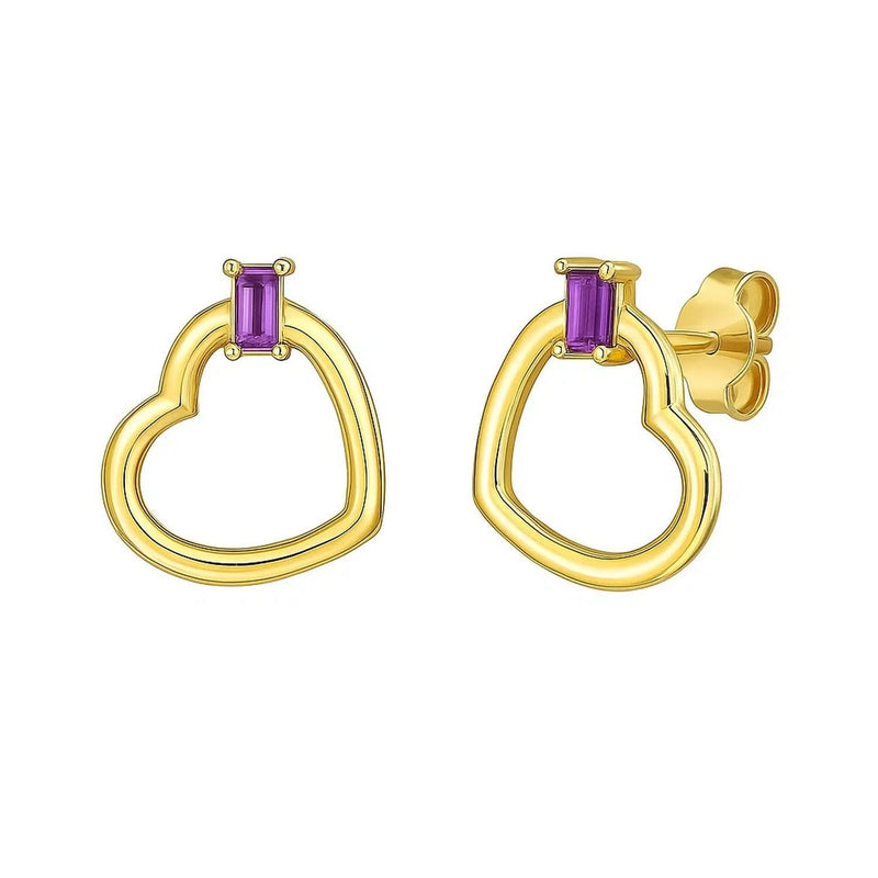 Amethyst Gemstone Baguette Earrings in 14K Yellow Gold 14K yellow gold ring with baguette amethyst stones in a channel setting