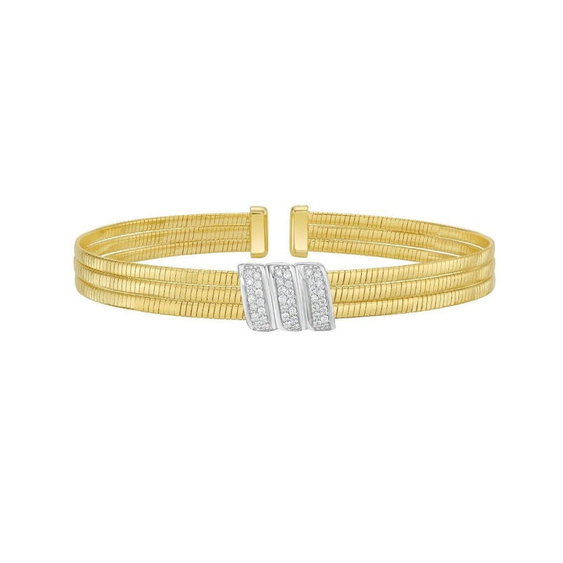 14K Yellow Gold Triple Row Diamond Omega Cuff Bangle 14K yellow gold cuff bangle with triple row of round diamond stones