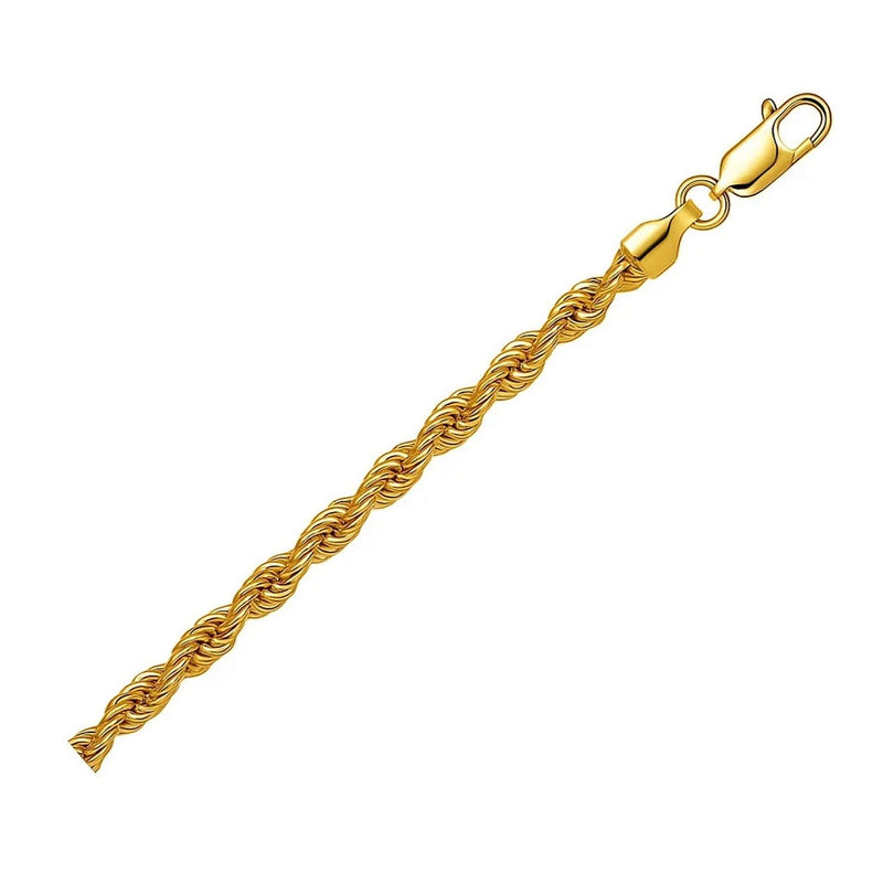 Lite Rope Chain Bracelet in 10k Yellow Gold (4.00 mm) 10K yellow gold rope chain bracelet in 4.00 mm width with secure clasp