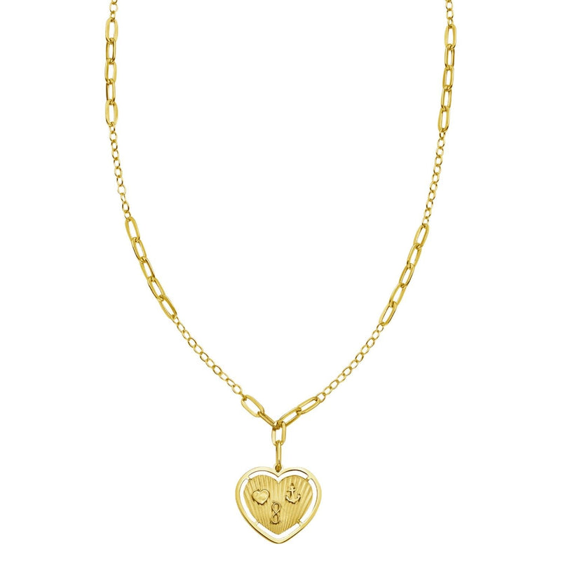 14K Yellow Gold Lucky Forever Heart Necklace 14K yellow gold heart pendant necklace with word motif