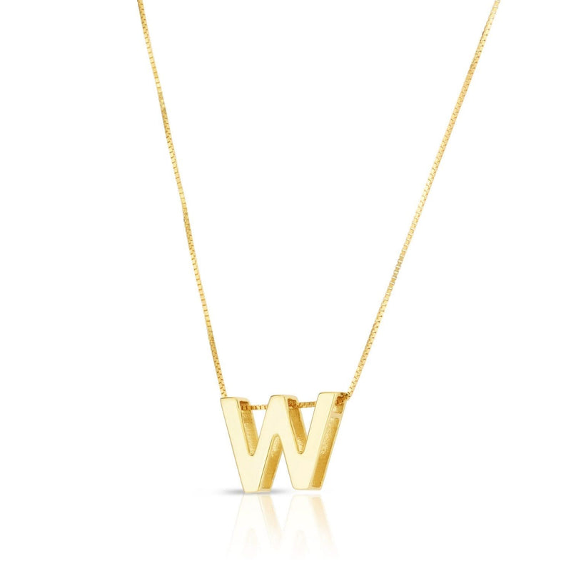 14K Yellow Gold Yours Truly Block Letter Initial W Necklace 14K yellow gold block letter W initial necklace pendant
