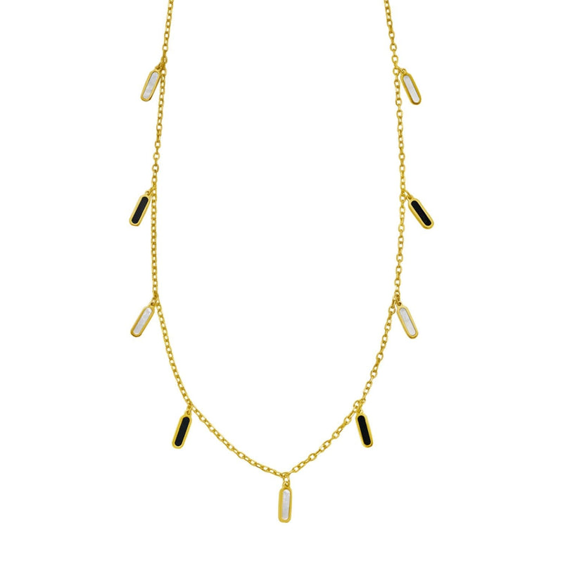 14K Yellow Gold Onyx And MOP Inlay Station Necklace 14K yellow gold station necklace with onyx and mother-of-pearl inlay panels