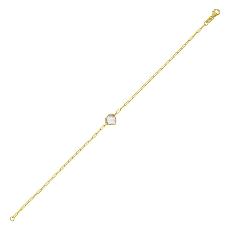 14K Yellow Gold White Topaz Heart Bracelet (1.50 mm) 14K yellow gold bracelet with heart white topaz stones