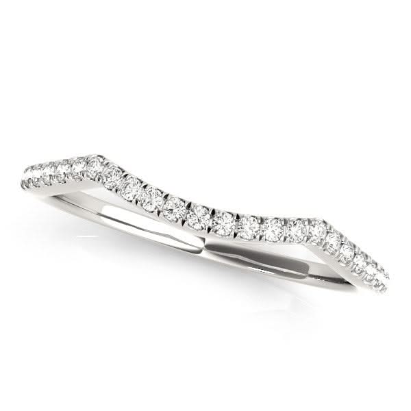 14k White Gold Diamond Pave Set Curved Wedding Band (1/8 cttw) 14K white gold curved wedding band with pave-set round diamond stones