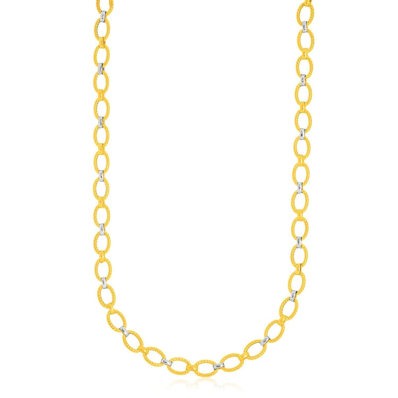 14k Two-Tone Gold Multi-Textured Oval Link Fancy Necklace 14K two-tone gold necklace with textured oval links
