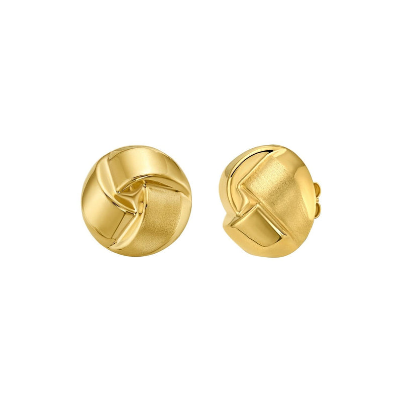 14K yellow gold large fancy knot stud earrings with polished high-shine finish