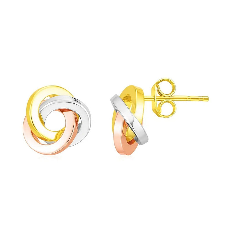 14k Tri Color Gold Love Knot Earrings(10mm) 14K tri-color gold love knot earrings with interlocking yellow white and rose loops