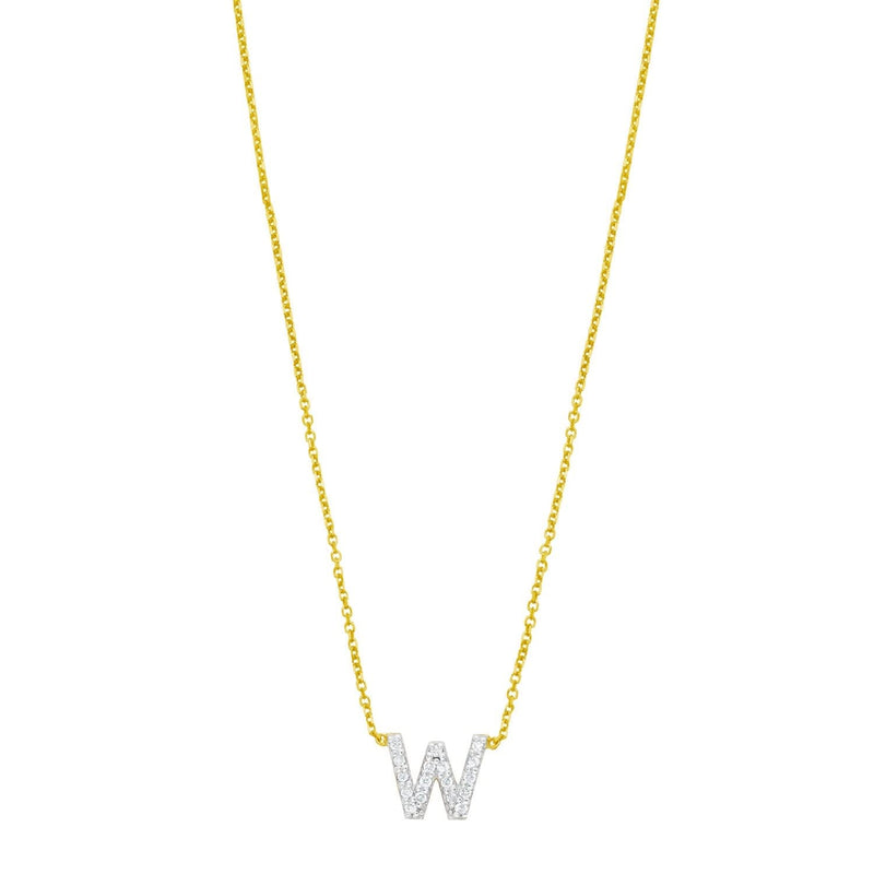 14K yellow gold W initial pendant necklace with diamond accent