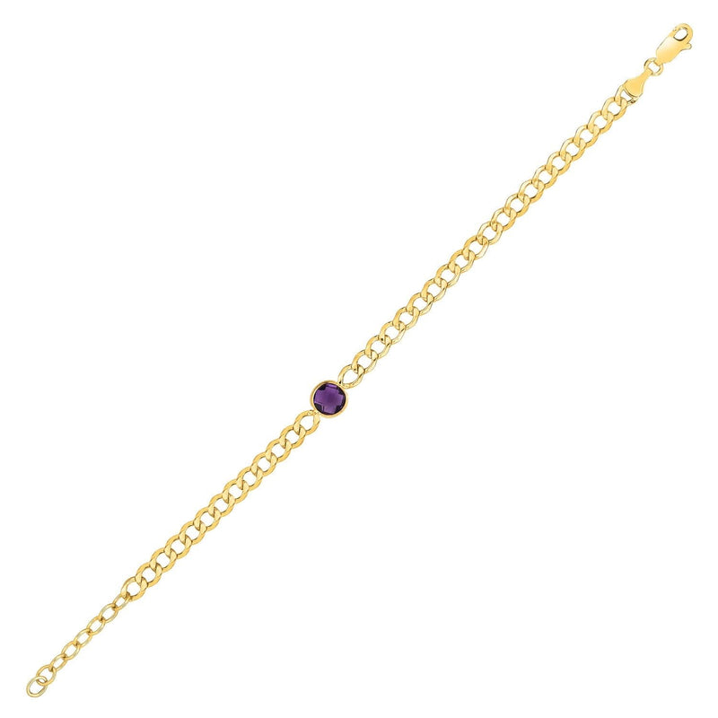 14K Yellow Gold Amethyst Curb Chain Bracelet (3.60 mm) 14K yellow gold curb chain bracelet with amethyst accents