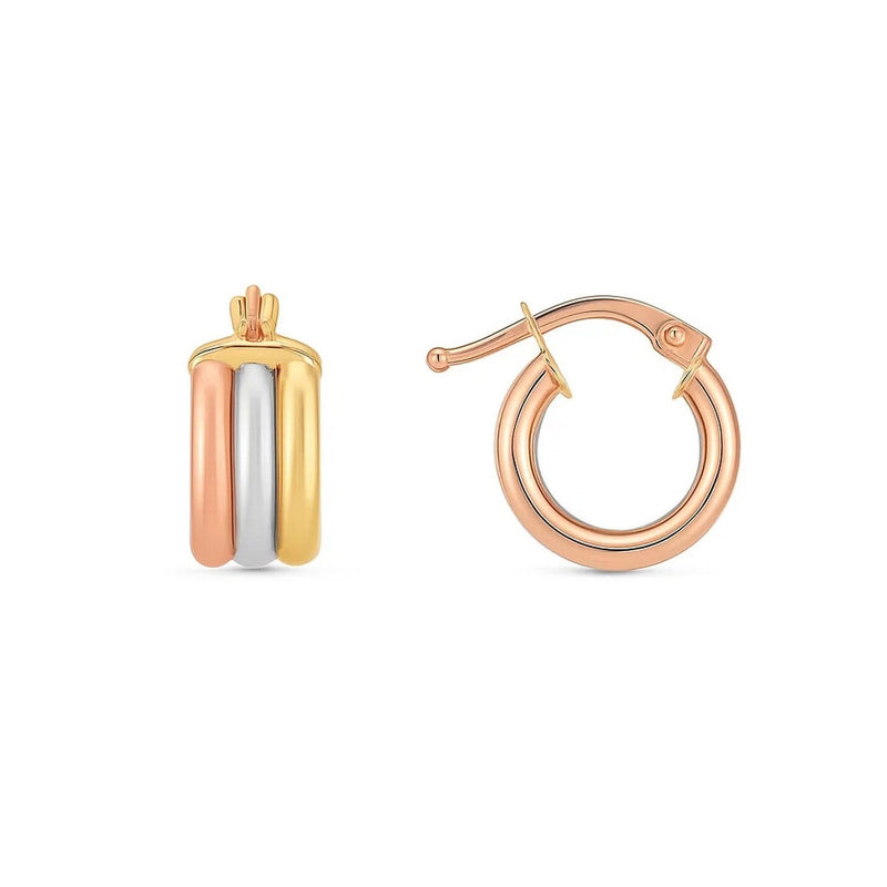 14k Tri Color Gold Trilogy Hoops 14K tri-color gold hoop ring with yellow, white, and rose gold bands