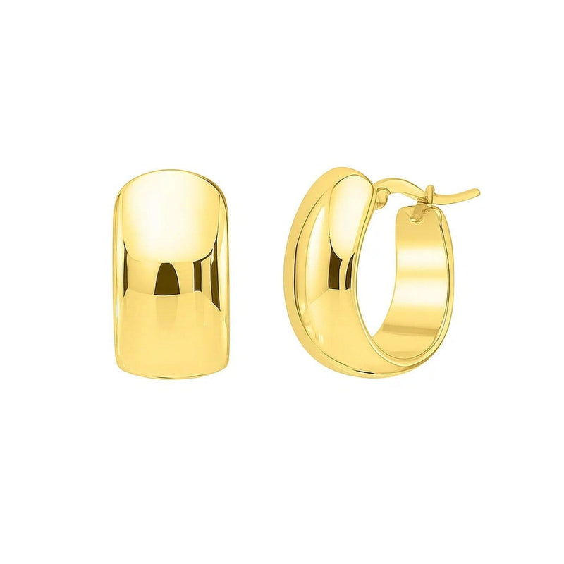 Wide Huggie Hoop Earrings in 14K Yellow Gold 14K yellow gold wide huggie hoop earrings with polished band