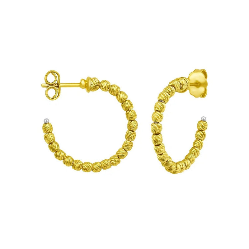 14K Yellow Gold Bead Hoop Earrings 14K yellow gold beaded hoop earrings with textured surface