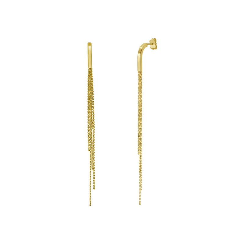 14K yellow gold multi chain drop earrings with layered graduated strands