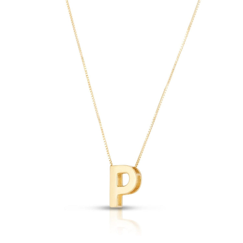14K Yellow Gold Yours Truly Block Letter Initial P Necklace 14K yellow gold block letter initial P pendant necklace