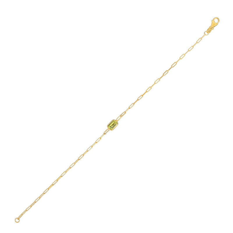 14K Yellow Gold Peridot Paperclip Bracelet (1.50 mm) 14K yellow gold paperclip bracelet with peridot accents