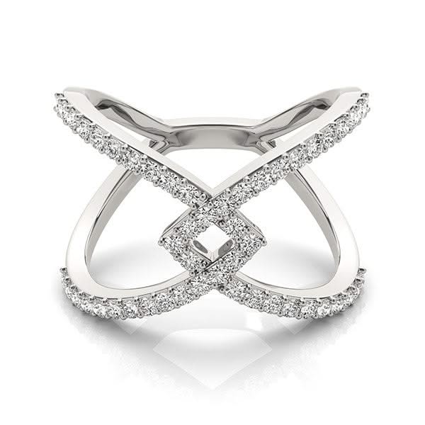 14k White Gold Fancy Entwined Design Diamond Ring (1/2 cttw) 14K white gold entwined ring with diamond stones set along the band