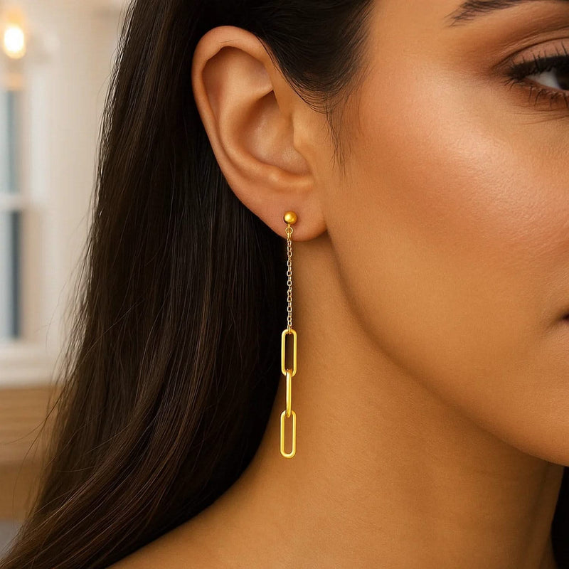 14K Yellow Gold Paperclip Chain and Fine Link Earrings Product Image