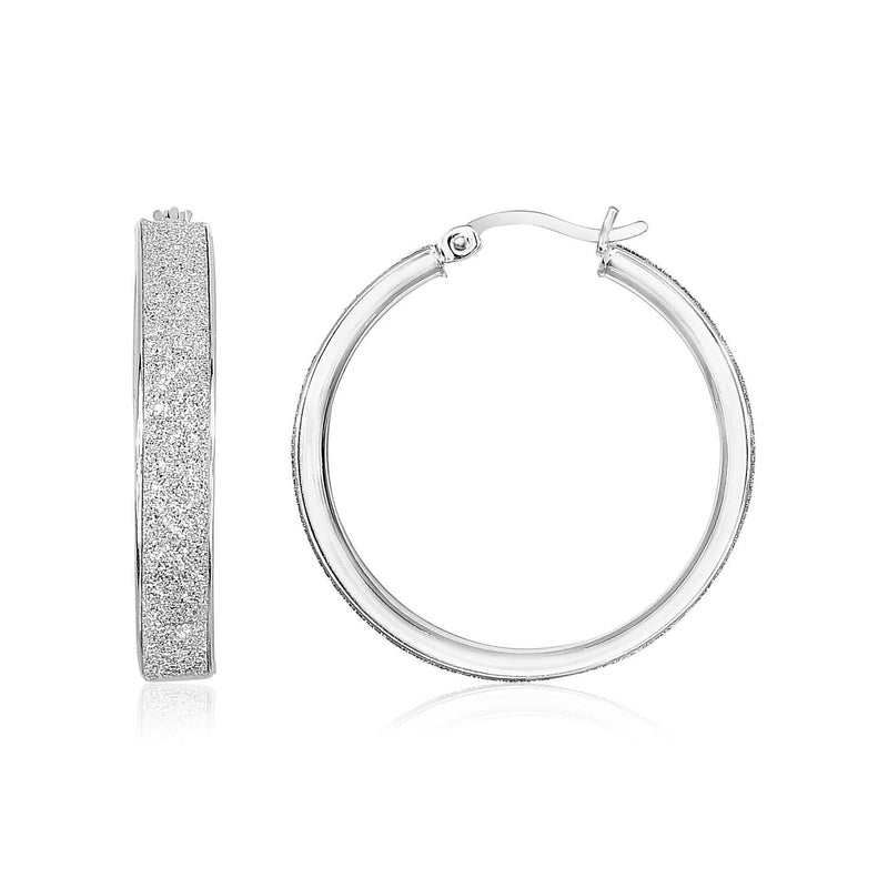 Sterling Silver Glitter Texture Round Hoop Earrings Sterling silver 925 round hoop earrings with glitter texture finish