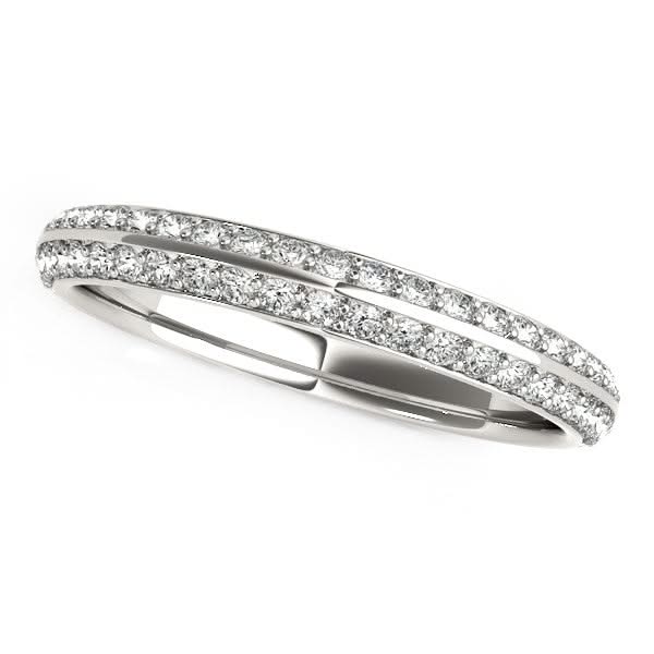 14k White Gold Two-Row Pave Set Diamond Wedding Band (1/4 cttw) 14K white gold ring with two rows of round pavé diamond stones