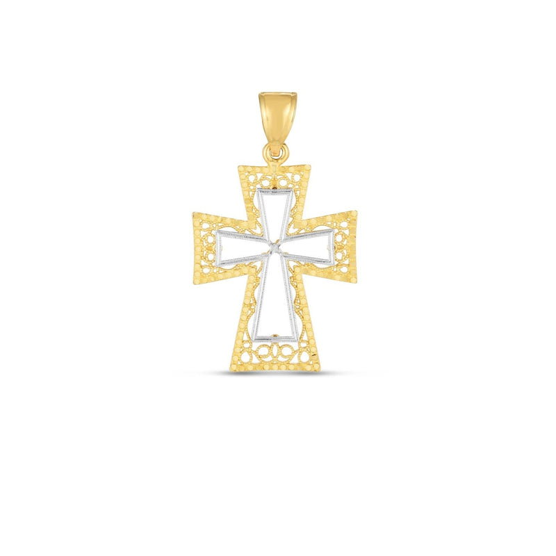 14k Two Tone Gold High Polish Diamond Cut Cross Pendant 14K two-tone gold cross pendant with high-polish diamond-cut finish