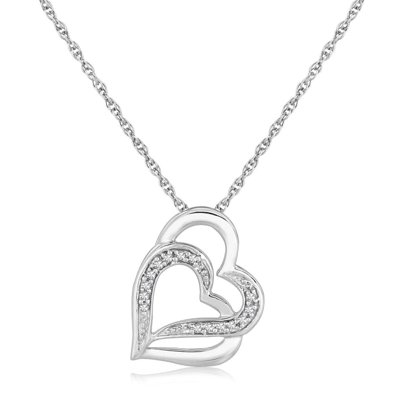 Sterling Silver Dual Heart Motif Pendant with Diamonds (.06 cttw) 925 sterling silver pendant with heart diamond stones in dual heart motif