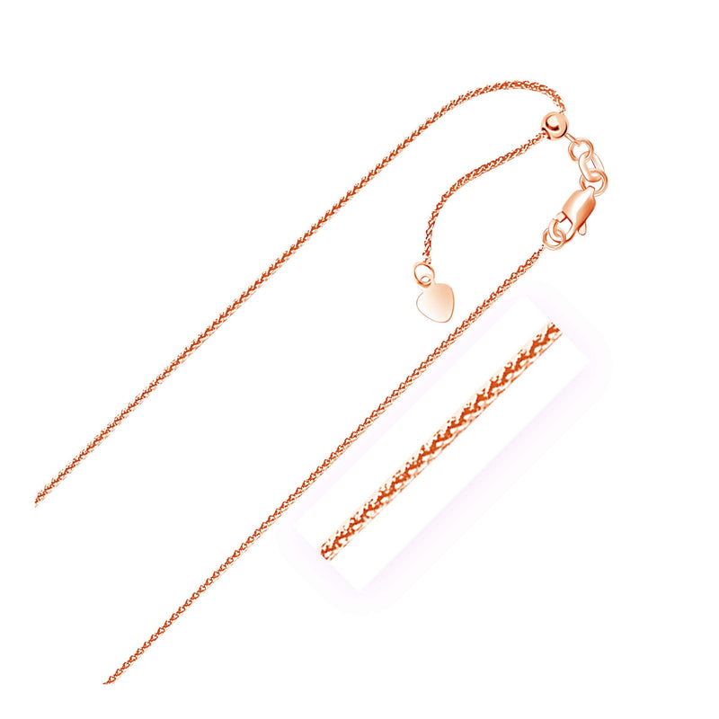 14k Rose Gold Adjustable Wheat Chain (1.00 mm) 14K rose gold wheat chain with 1.00 mm adjustable braided links