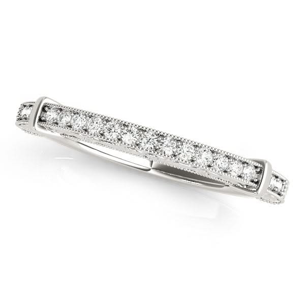14k White Gold Bead Border Modern Wedding Band (1/8 cttw) 14K white gold wedding band with round diamonds and bead border