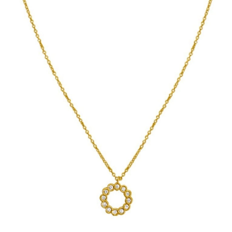 Classic 14K Yellow Gold Petite Diamond Circle Necklace 14K yellow gold circle necklace with a petite round diamond stone