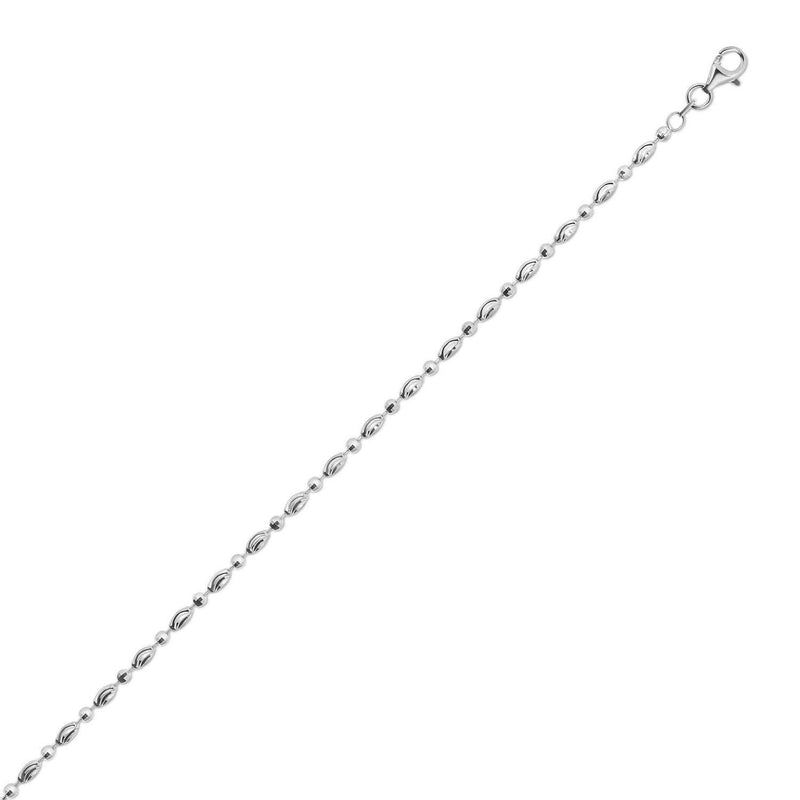 Sterling Silver Rhodium Plated Moon Cut Oval Bead Chain (2.50 mm) 925 rhodium plated sterling silver moon cut oval bead chain, 2.50 mm