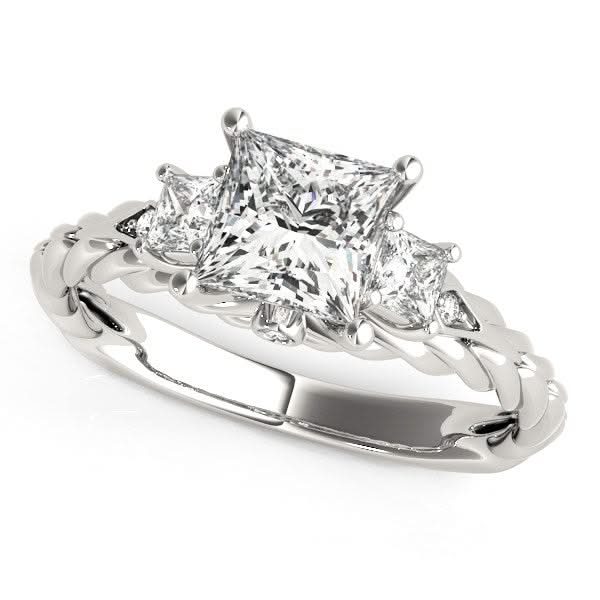 14k White Gold Princess Cut 3 Stone Antique Style Diamond Ring (1 1/8 cttw) 14K white gold ring with 3 princess diamond stones