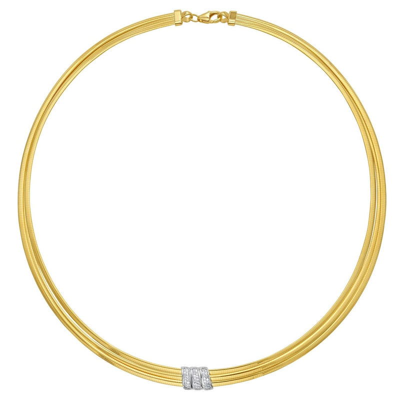 14K Yellow Gold Triple Row Diamond Omega Necklace 14K yellow gold omega necklace with triple row of round diamonds