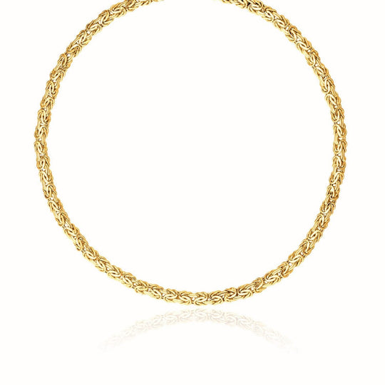 14K yellow gold Byzantine chain necklace with woven interlocking links