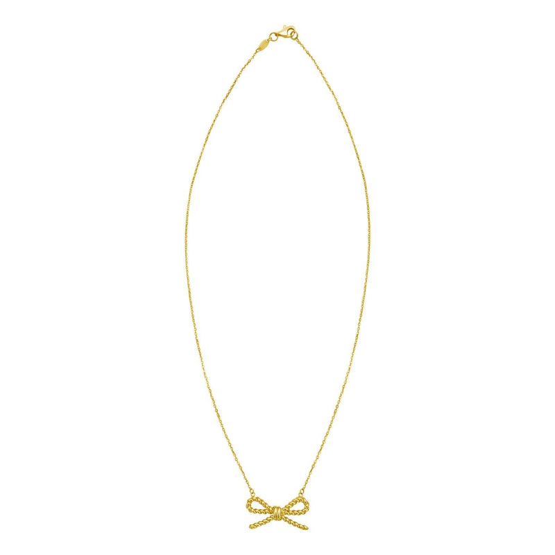 14K Yellow Gold Polished Twisted Rope Bow Necklace 14K yellow gold twisted rope bow necklace with polished chain