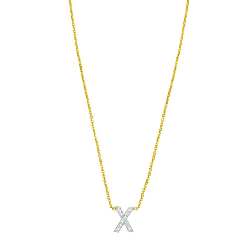 14K yellow gold X initial pendant necklace with diamond accent