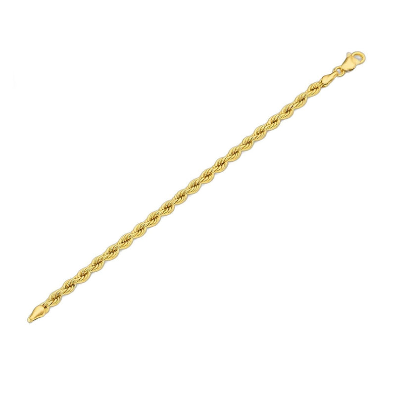 Silk Rope Chain Bracelet in 14k Yellow Gold (4.30 mm) 14K yellow gold rope chain bracelet in 4.30 mm width with secure clasp