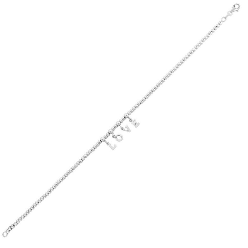 Sterling Silver Rhodium Plated Love Beaded Anklet 925 sterling silver rhodium plated Love beaded anklet with heart station