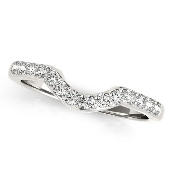 14k White Gold Pave Set Diamond Curved Wedding Band (1/4 cttw) 14K white gold curved wedding band with pave-set round diamond stones