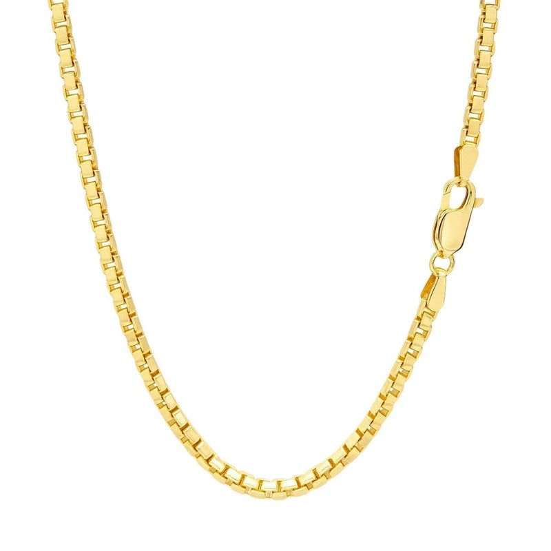 14k Yellow Gold Semi Solid Box Chain (2.5 mm) 14K yellow gold box chain with 2.5 mm square interlocking links