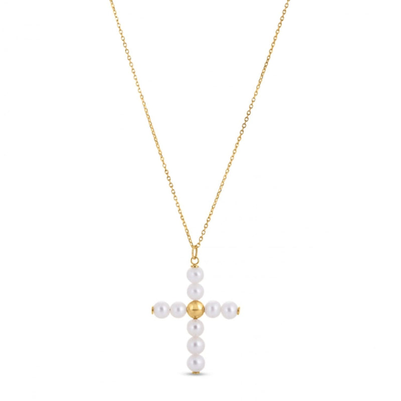 14k Yellow Gold Pearl Cross Pendant 14K yellow gold cross pendant with pear pearl stone