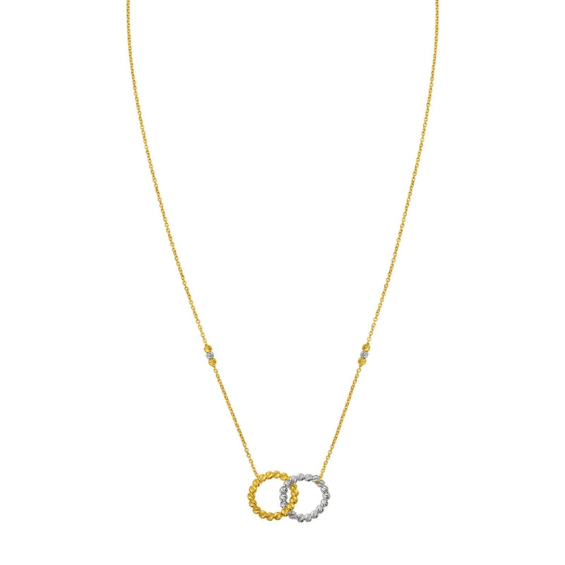 14K Two Tone Gold Interlocking Circle Necklace 14K two-tone gold interlocking circle necklace with yellow and white gold pendant