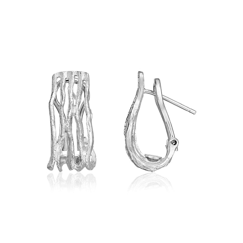 Sterling Silver Sparkle Textured Abstract Wave Design Earrings 925 sterling silver abstract wave design ring with textured sparkle finish